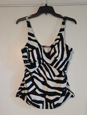 Black & White Zebra-Print Swim Tankini Top